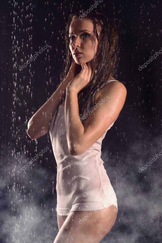 Wet Woman In White Shirt Photos