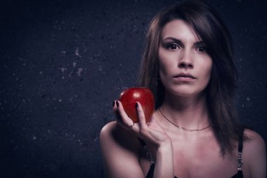 Lonely mad woman with red apple clipart