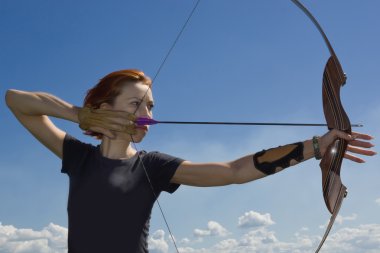 Archery woman bends bow archer target narrow clipart