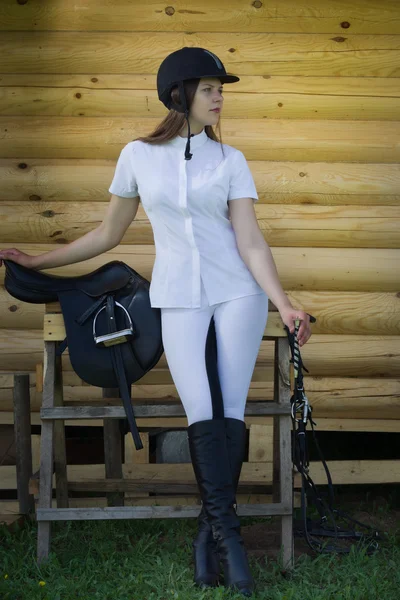 Hermosa chica jockey — Foto de Stock