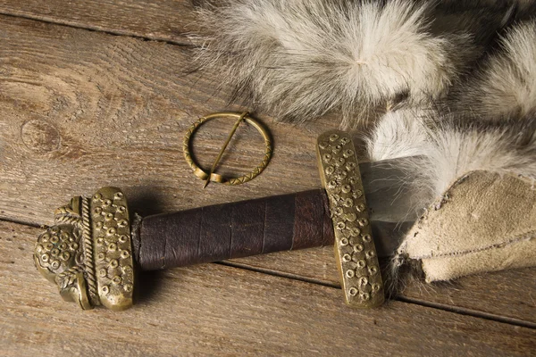 Viking sword on a fur — Stock Photo, Image