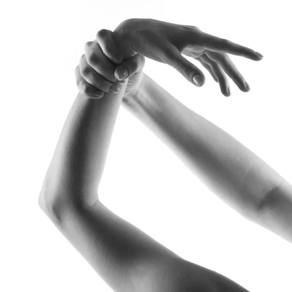 Ballet dancer hands over white — Stock Photo, Image