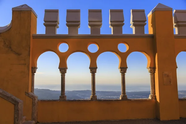 Pena castle yellow arch at sunset in Sintra — Stock Photo, Image