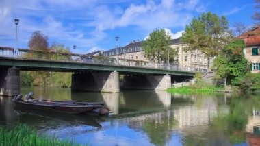 Bamberg, Almanya, timelapse nehir ve vintage tekneler