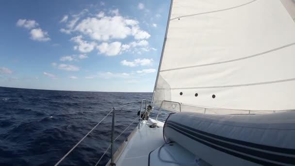Sailing yacht on the race in blue sea — Stock Video