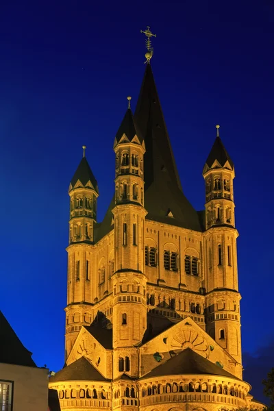 Saint Martin church in Cologne with illumination at night — Stock Photo, Image