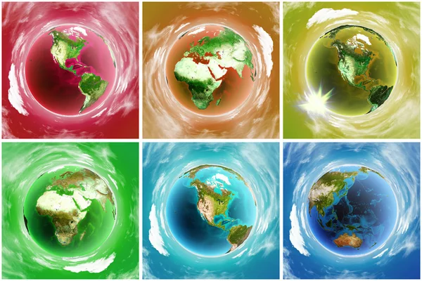 Färgade Earth ikoner set — Stockfoto