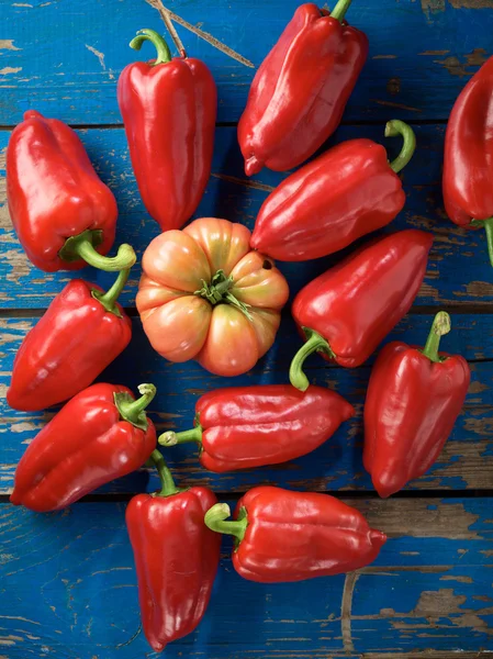 Roter Bio-Paprika und Tomaten Stockbild
