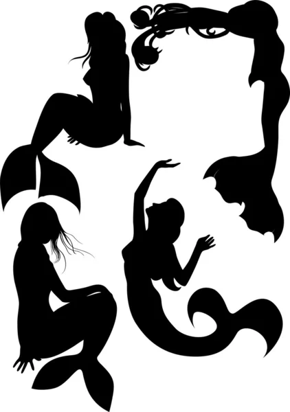 Conjunto silueta sirena — Vector de stock