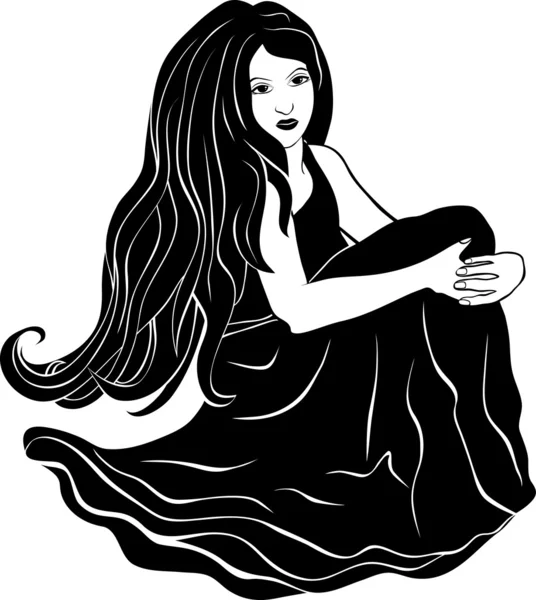 Beautiful girl sitting with flowing hair — Stock Vector