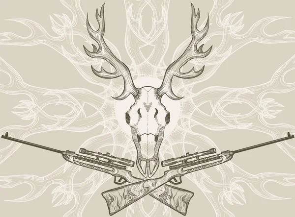 Deer skull and crossed rifles — Stock Vector