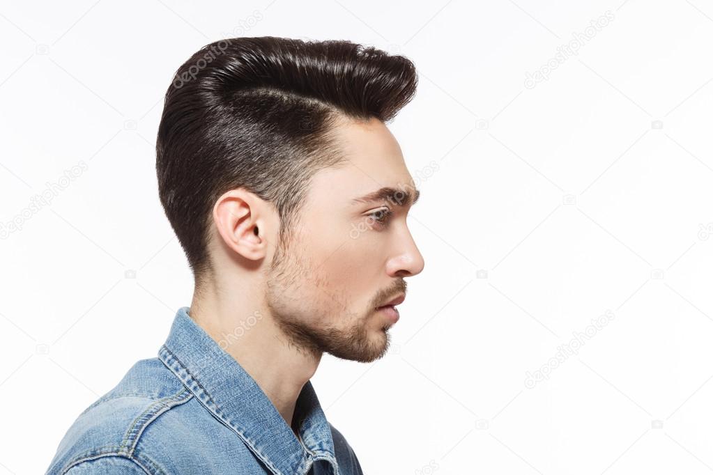 Man with modern hairstyle in studio Stock Photo by ©svyatoslavlipik 114680454 Man with modern hairstyle in studio Stock Photo by ©svyatoslavlipik 114680454