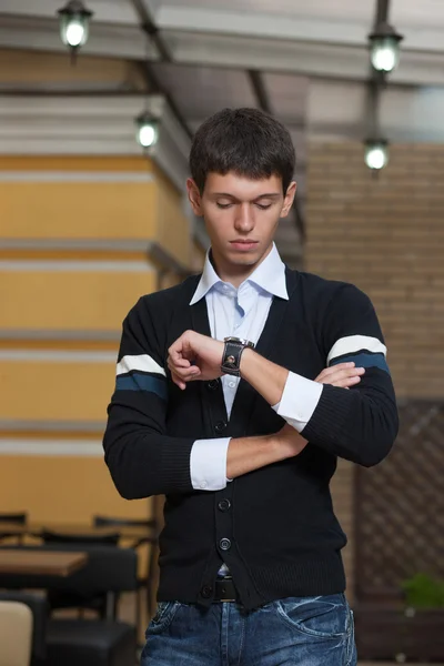 Young man stay in espress bar. — Stock Photo, Image