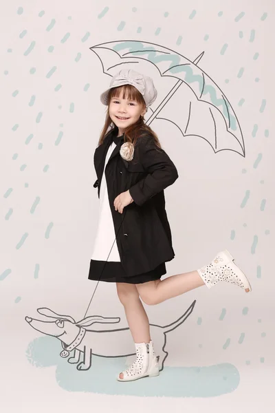 Little lady with umbrella — Stok fotoğraf