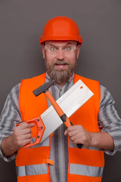 Hipster bearded builder — Stock Photo, Image
