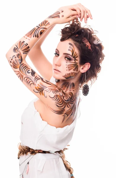 Mooie dame te tonen haar bodyart — Stockfoto