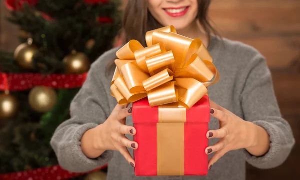 Girl holding a present — Stock Photo, Image