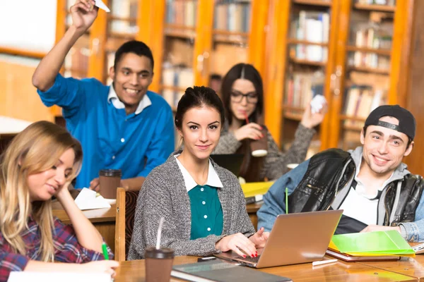 Happy students on lessons — Stock Photo, Image