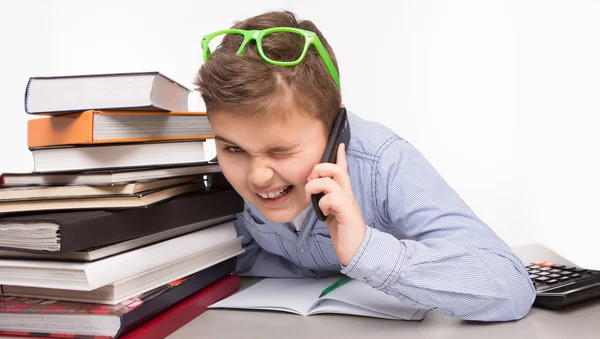 Little business boy talking over mobile phone — Stockfoto