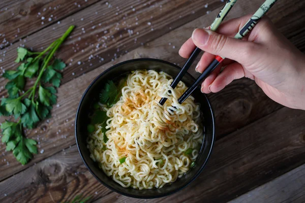 中華麺。トップ ビュー. — ストック写真