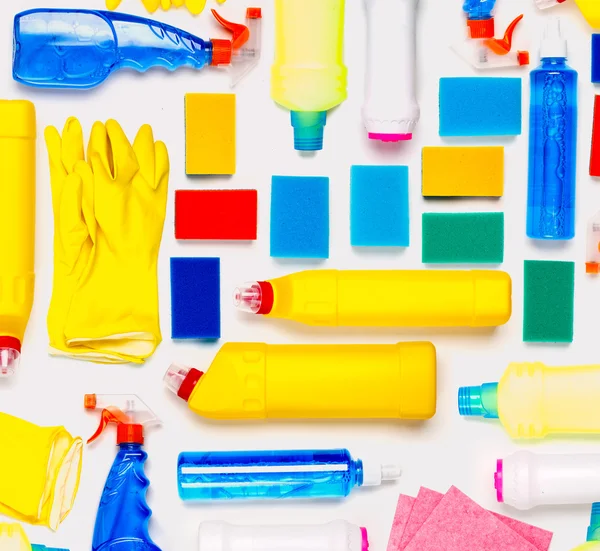 Cleaning supplies on white background. — Stock Photo, Image