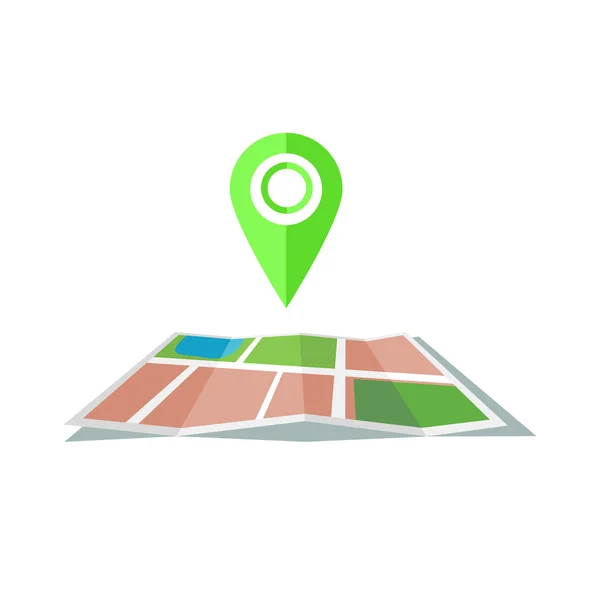 平らな地図で緑のマーカー — ストックベクタ