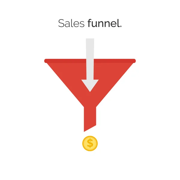 Verkaufstrichter flaches Symbol mit Pfeilen für Präsentations-Apps und Webseiten — Stockvektor