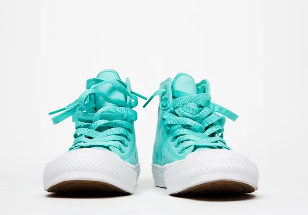 Classic sneakers with laces on white sole — Stock Photo, Image