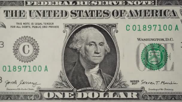 Zbliżenie do prezydenta Washingtona na banknotze dolarowym. — Wideo stockowe