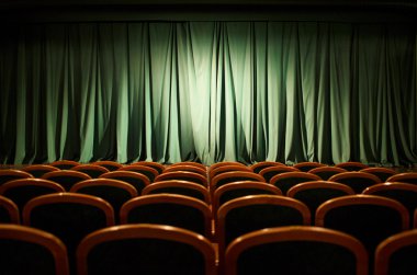 Theater stage green curtains clipart