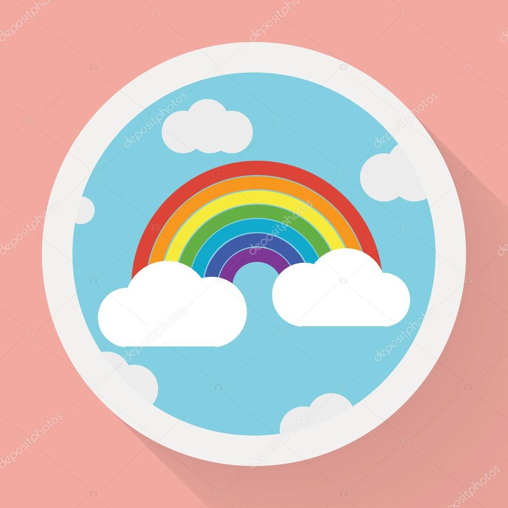 Color rainbow with clouds, Flat style
