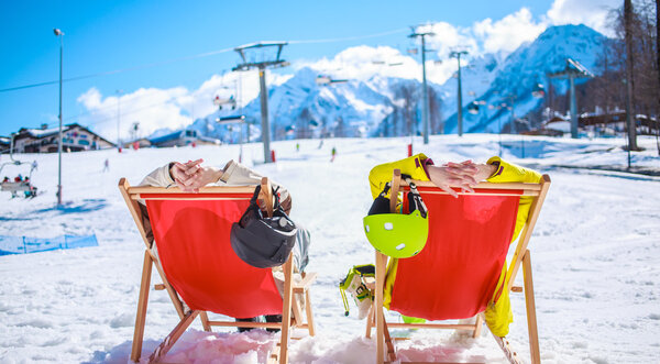 Couple at mountains in winter