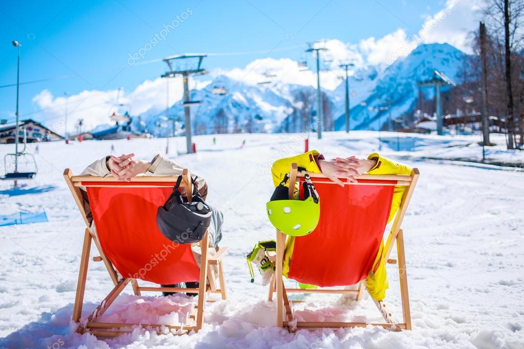 Couple at mountains in winter
