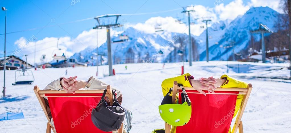 Couple at mountains in winter