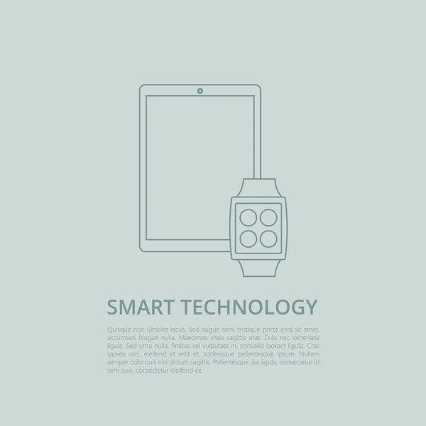 Tablet pc com relógio inteligente —  Vetores de Stock