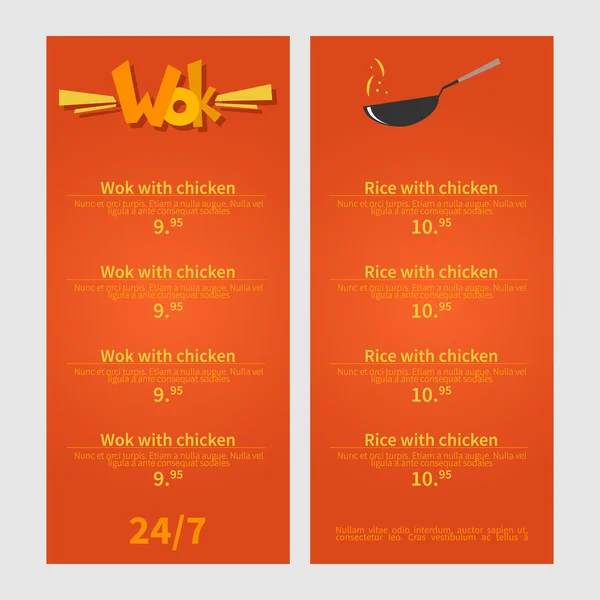 Wok z menu. Menu szablon restauracji wok. Ilustracja urządzony — Wektor stockowy