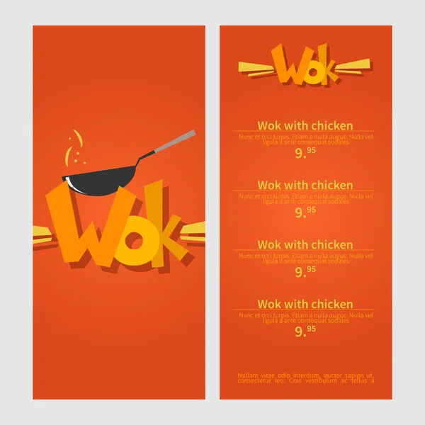 Wok z menu. Menu szablon restauracji wok. Ilustracja urządzony — Wektor stockowy