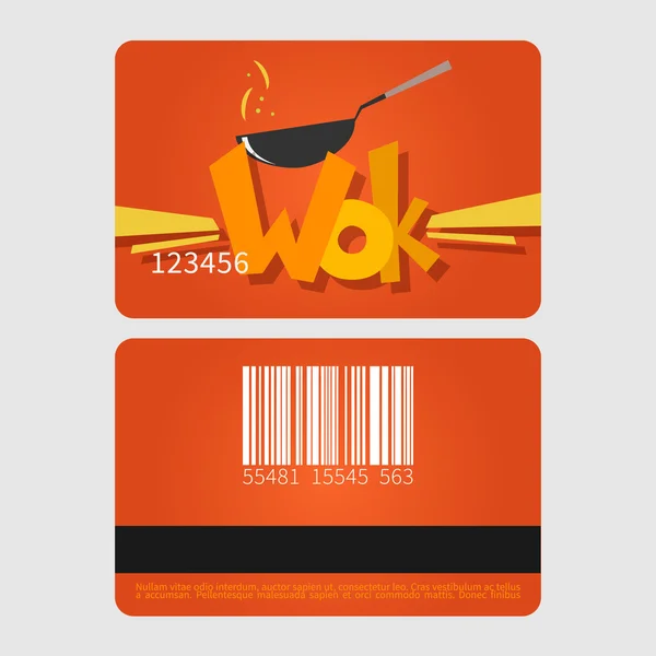 Restaurante Wok. Plantilla de lealtad diseño de tarjetas. Ilustración de vector de estilo plano . — Vector de stock