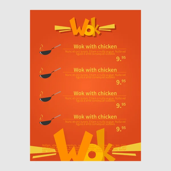 Wok Cafe menu, szablon projektu. Ilustracja wektorowa urządzony. — Wektor stockowy