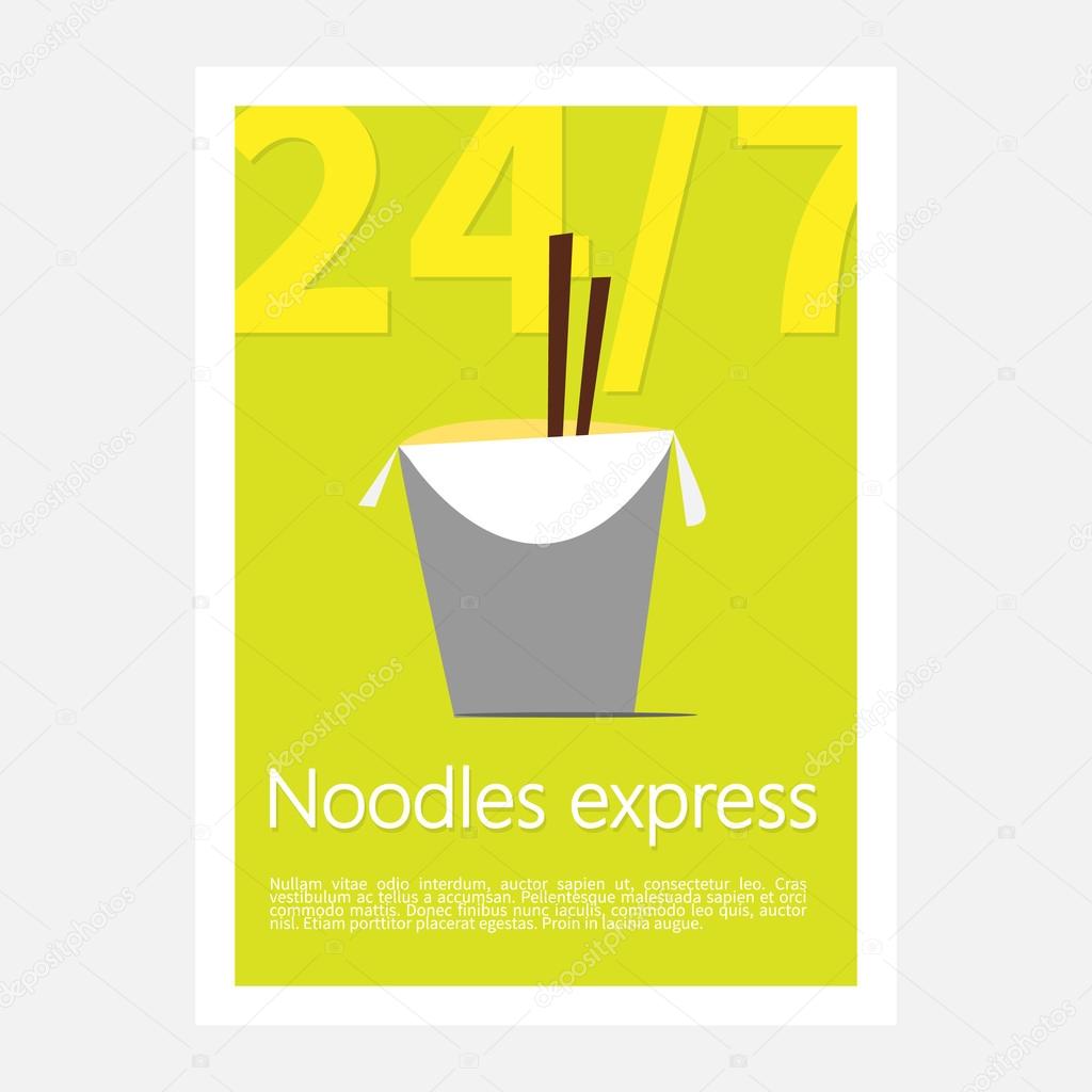 Noodles restaurant poster. Template poster of  noodles restaurant. Flat style illustration