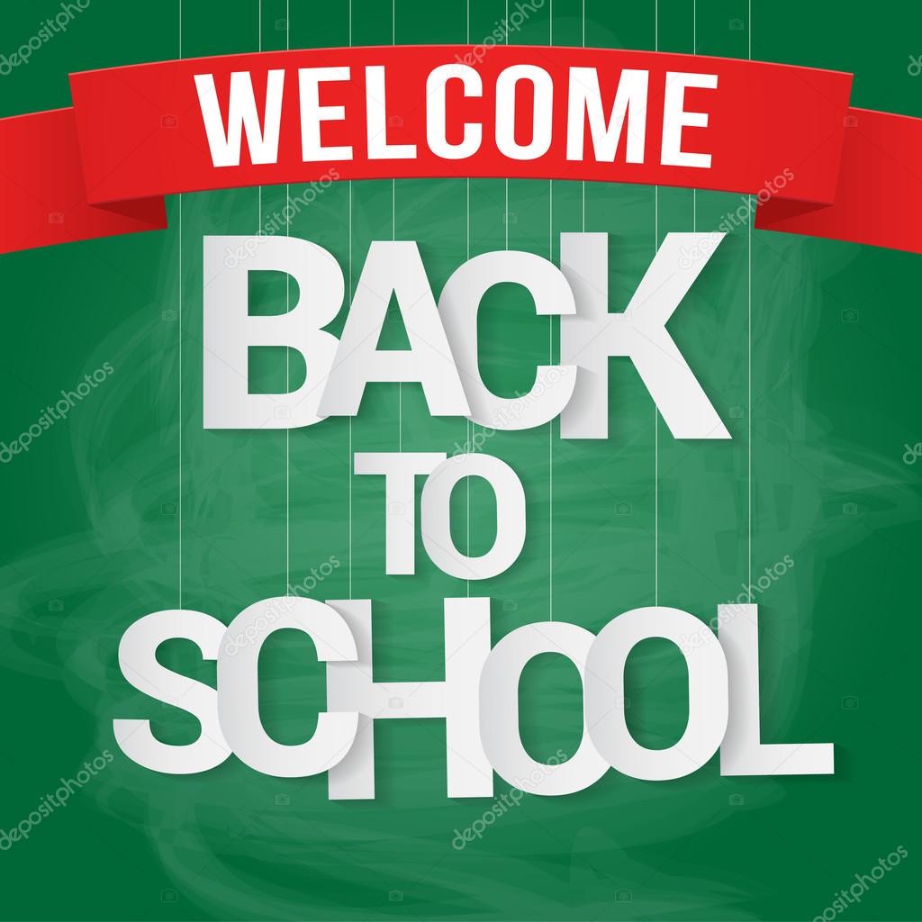 Back to school poster with paper text on chalkboard. Vector illustration