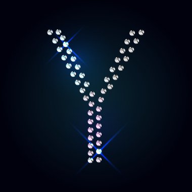 Taşlar Y harfi. Parlak elmas yazı tipi.