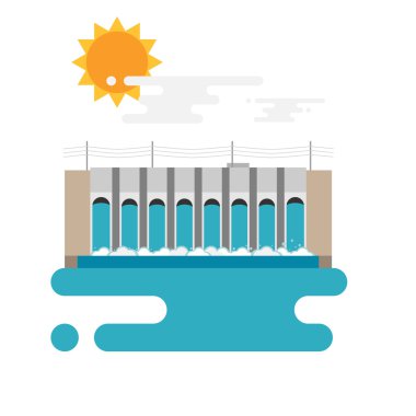 Illustration of a hydroelectric dam generating power and electricity clipart