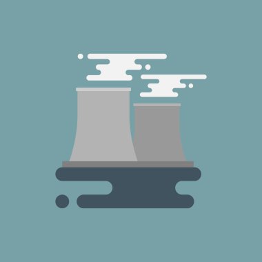 Nükleer güç bitki simgesi yeşil arka planda modern düz stil üzerinde