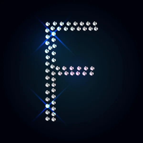 Gems F letter. Shiny diamond font. — Stock Vector