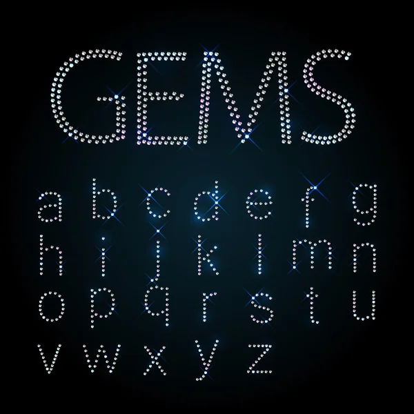 Edelsteine Alphabet. alles kleine Buchstaben. glänzende Diamantschrift — Stockvektor