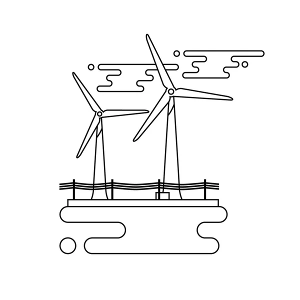 Větrná turbína ilustrace v tenké čáry — Stockový vektor