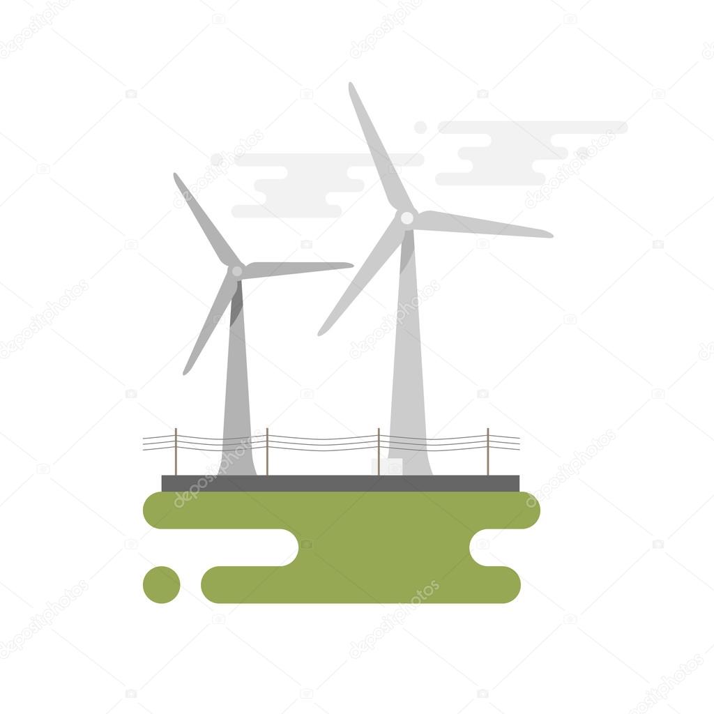 Wind turbine illustration in flat style over blank background