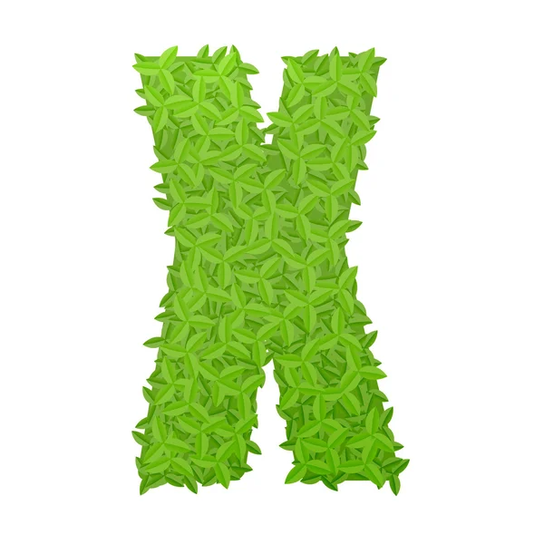 Lettera minuscola X costituita da foglie verdi — Vettoriale Stock