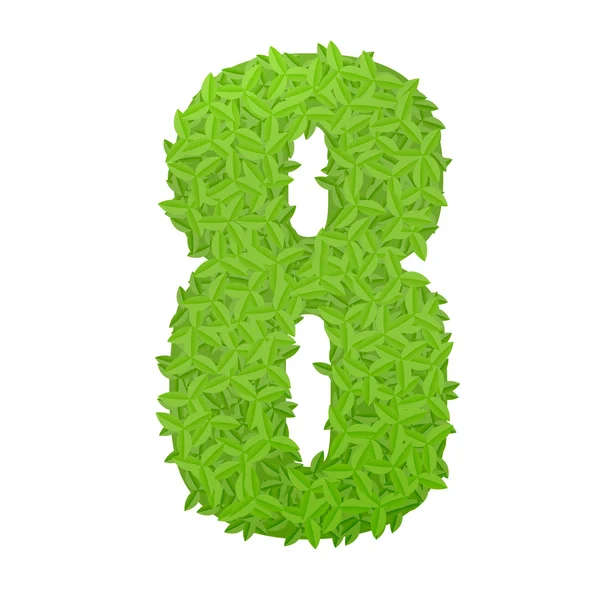 숫자 8 녹색 잎의 구성 — 스톡 벡터